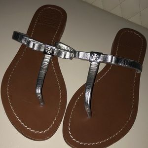 Tory Burch silver sandals with logo
